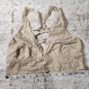 Victoria's Secret PINK Beige Strappy Front Lace Bralette Bra Size S